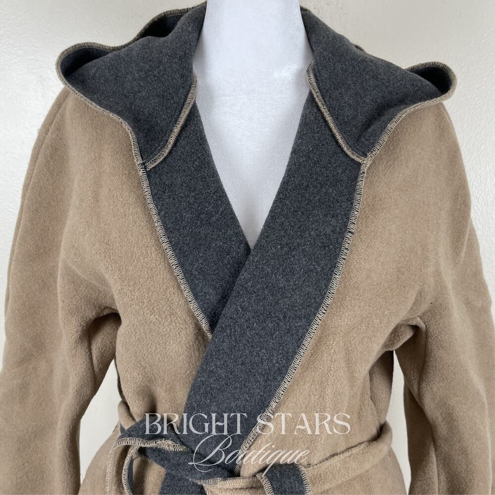 Rare Vintage Wool Coat Jacket ASO Buffy Summers BtVS Womens Tan Gray Belt - Picture 10 of 13